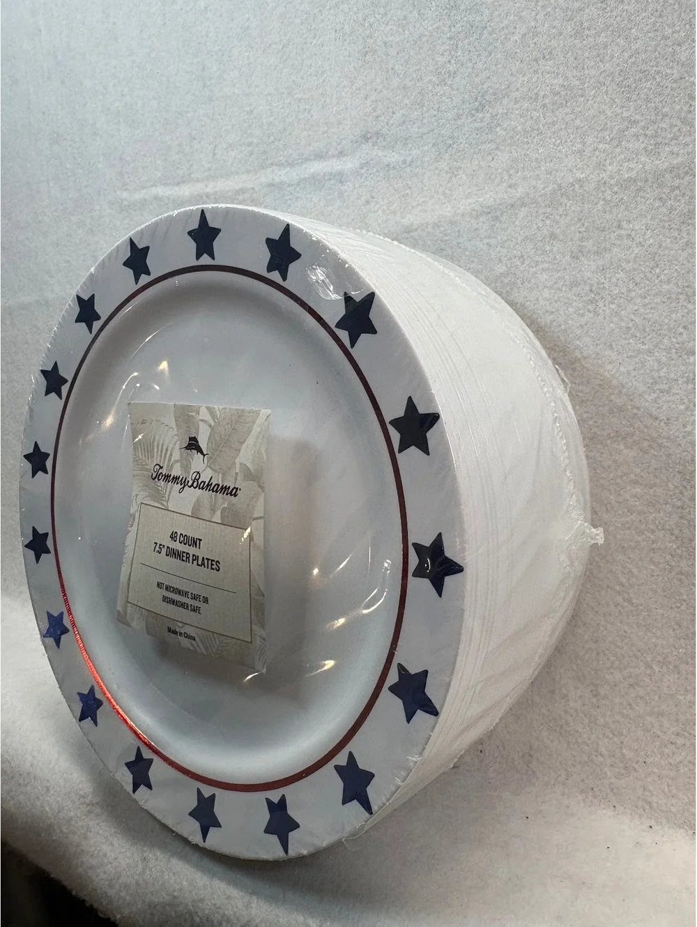 Tommy Bahama 48 Count 7.5” Dinner Plates Patriotic Stars Red White Blue NEW